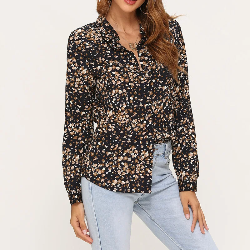 Autumn Chiffon Print Blouse Long Sleeves Women Sleeve Floral Tops Ladies Blouses Casual Blusa Plus Size |