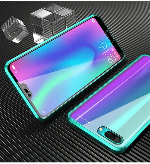 Зеленый 360 Полный Магнитный чехол для huawei Honor 10 стеклянный чехол для Honor V10 чехол Магнит закаленное стекло чехол для Honor 10i чехол для телефона - Цвет: Зеленый