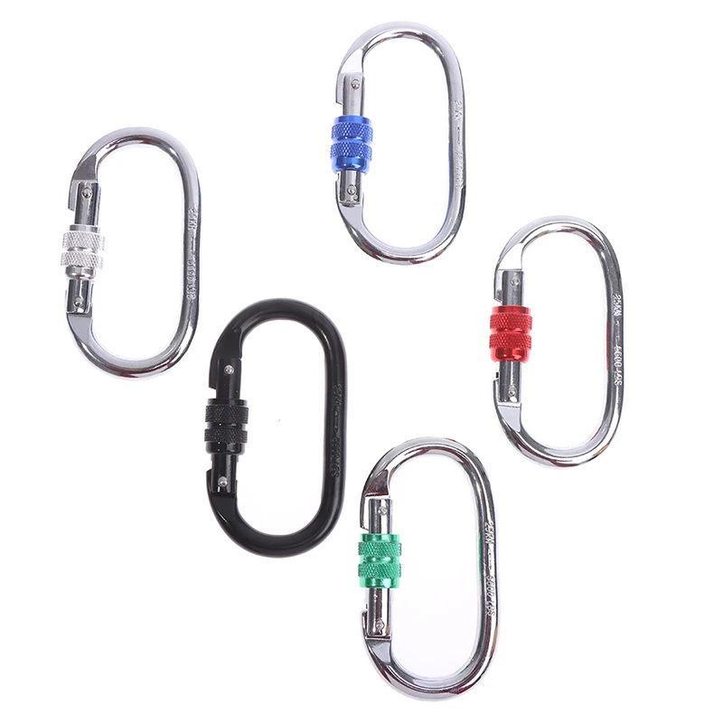 

25KN Climbing Carabiner Screw Locking Gate Carabiner Heavy Duty O-shape Steel Hammock Buckle Climbing Hiking Accessories