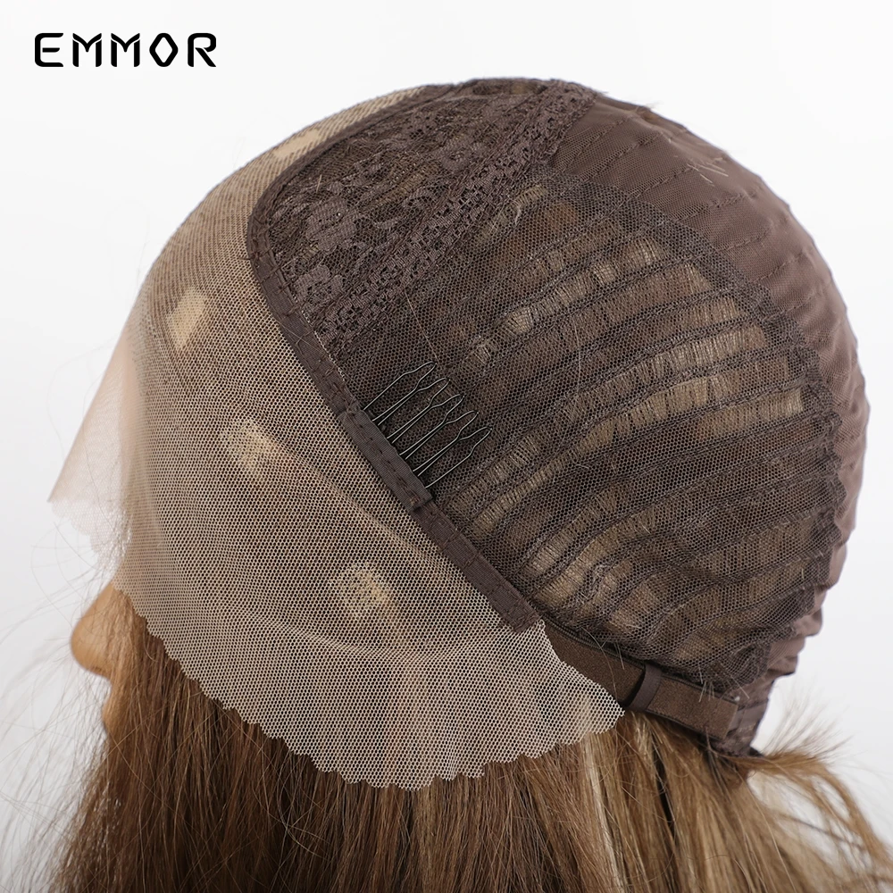 

EMMOR Long Middle Part Natural Wave Highlights Ash Brown Hair Wigs Synthetic Fiber Hair Lace Front Wigs for Black Women Afro