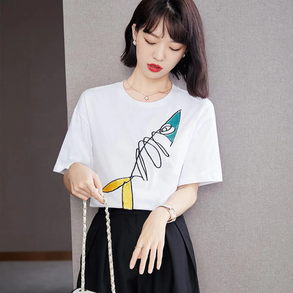 

Summer Korean COTTON T Shirt for Women Stripe Short Sleeve Woman Tshirts Loose Office Lady Oversized T Shirt