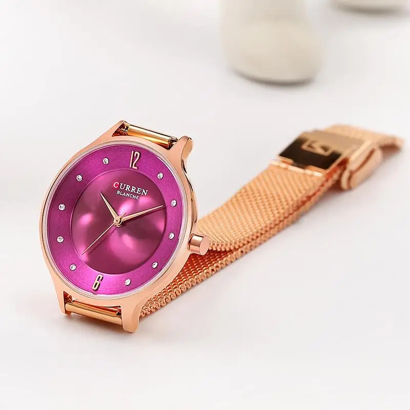Изысканные простые женские наручные часы Curren повседневные сетчатые лучший бренд