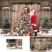christmas backdrop for photography winter snow rustic barn wood door xmas tree decoration background kids photo studio props