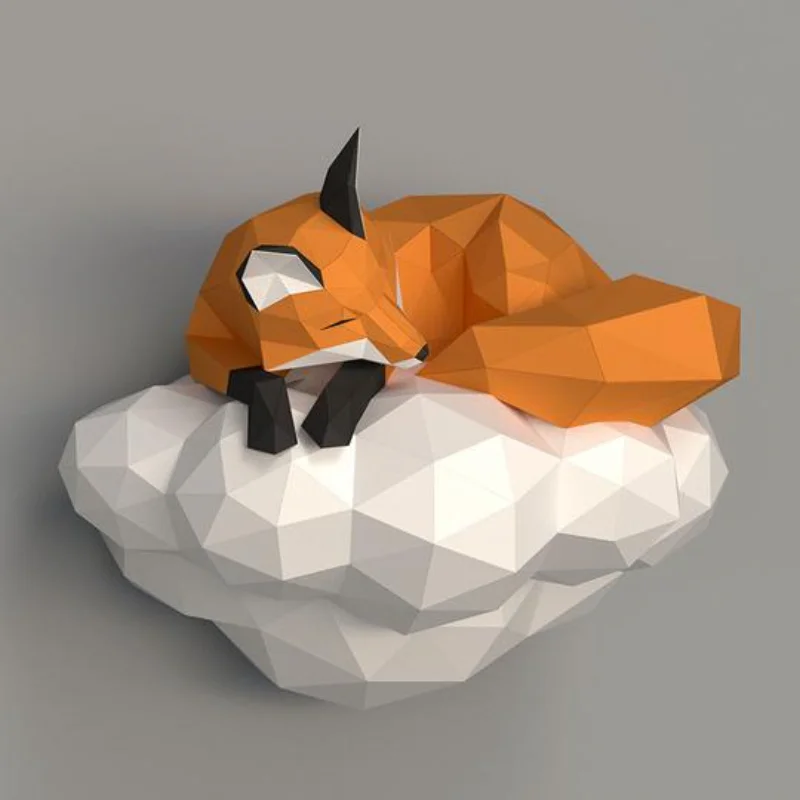 Лиса на облаке 3D бумажная модель скульптура животных лиса бумага ремесло DIY для