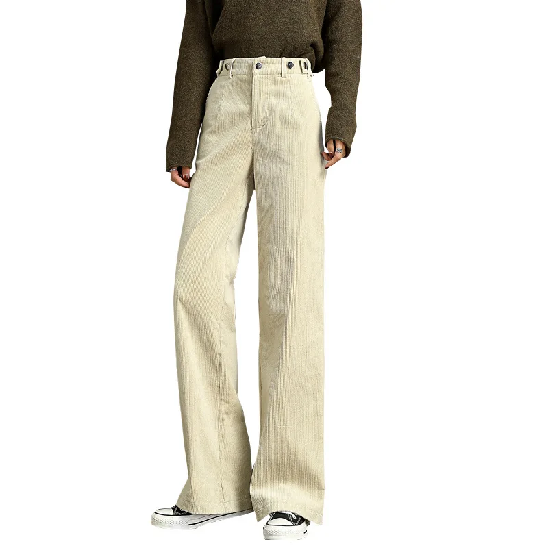 

2021 New Fashion Loose Women's Long Pants Pleated Pant Trousers Women High Waist Straight Pants Loose And Slim Corduroy Trousers
