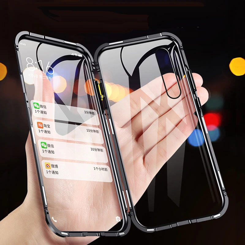 

Магнитный металлический бампер для Xiaomi Mi9 Mi9SE, чехол для Xiaomi CC9 CC9E MIA3, двухсторонний стеклянный чехол на весь корпус телефона
