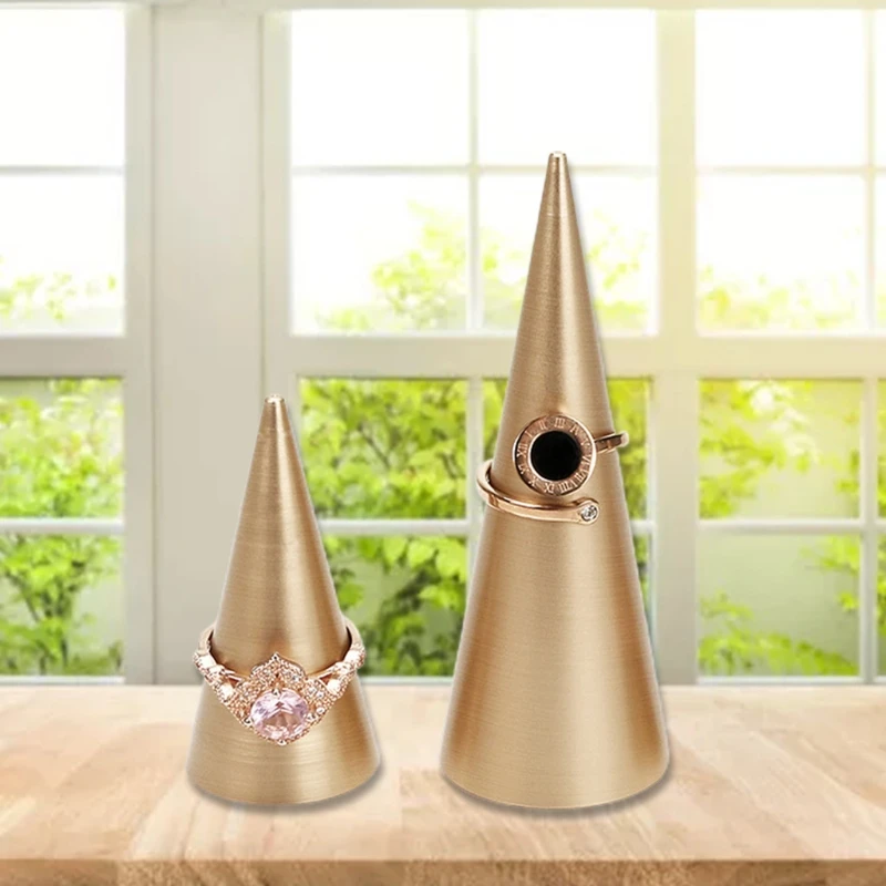 

Jewelry Display Stand Organizer Finger Ring Storage Rack Metal Cone Rings Holder