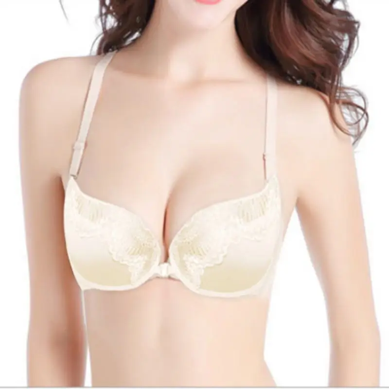 

Lace Sexy Lingerie Women Adjustable Push Up Bras Underwear Front Closure Floral Deep V Backless Bralette