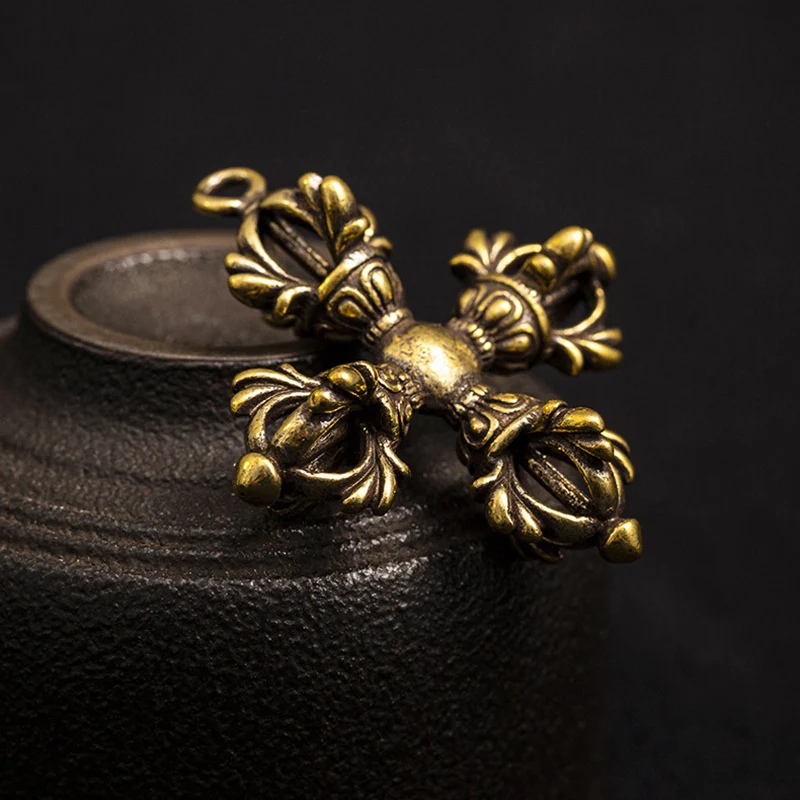 Латунный четырехжильный подвесной крест Пест Ваджра брелок с изгнанным демоном