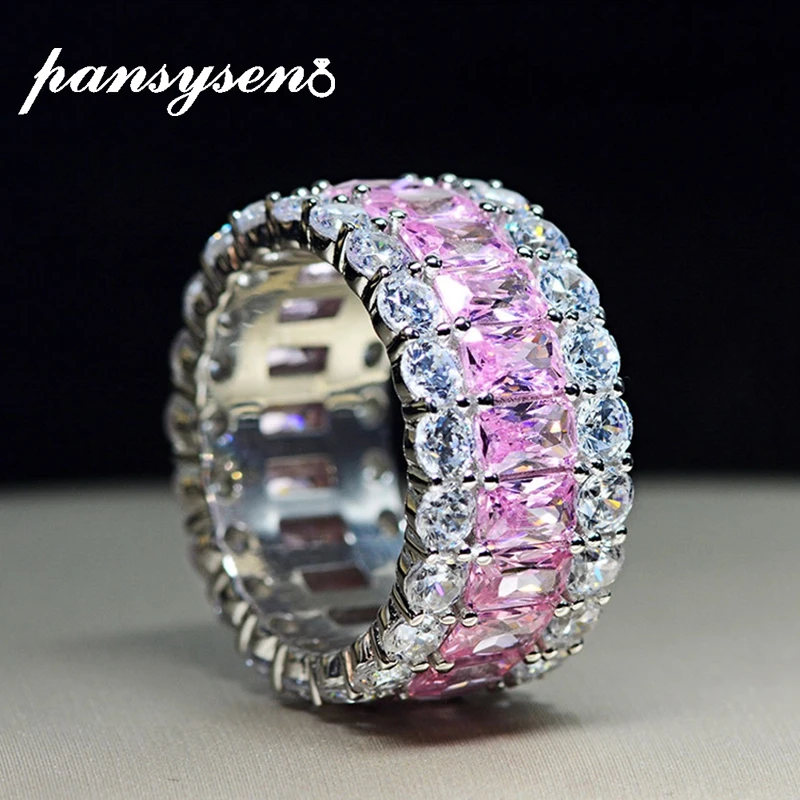 

PANSYSEN Luxury Romantic Gemstone Wedding Engagement Round Circle Couple Rings For women 100% 925 Sterling Silver Jewelry Ring