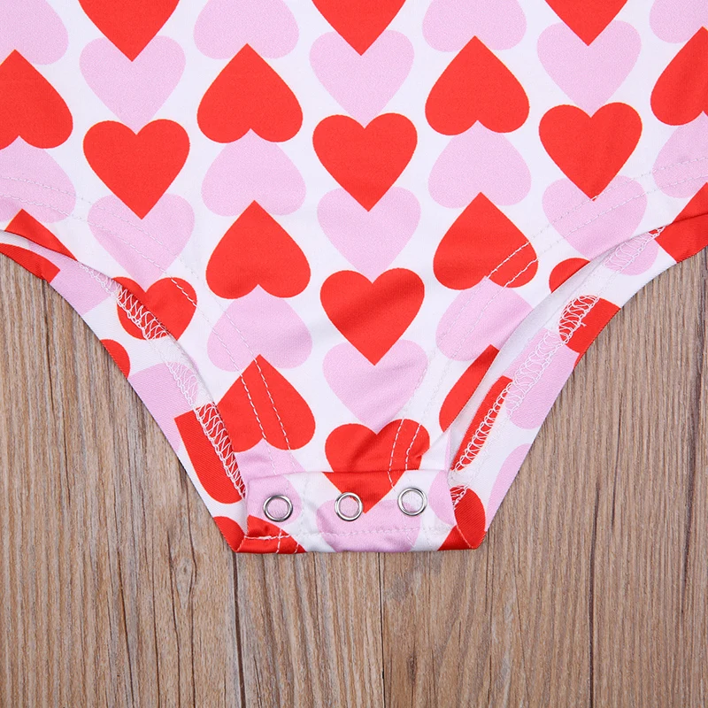 

6M-5T Baby Kids Girls Bodysuit Set 2Pcs Sleeveless Heart Printed Sling Bodysuit with Headband Toddler Valentines Day 2021 New