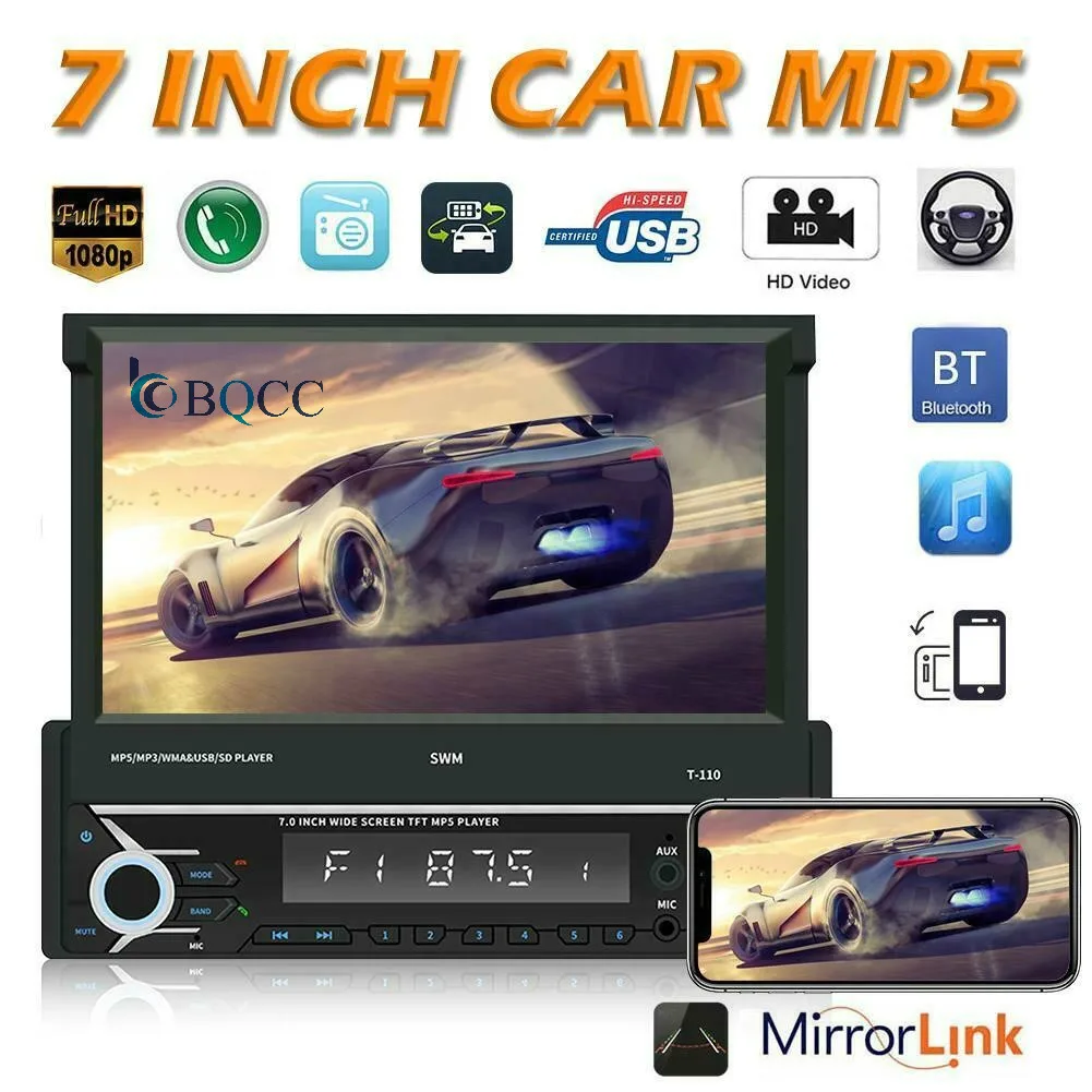 Один 1DIN Bluetooth автомобильный стерео 7 &quotвыдвижной экран AUX USB fm радио приемник