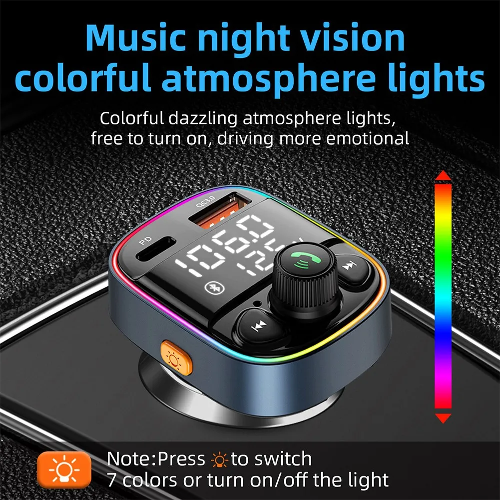

Car FM Transmitter Wireless Bluetooth 5.0 Radio MP3 Player 3 USB Charger Adapter USB Car Colorful Backlight Charger Port