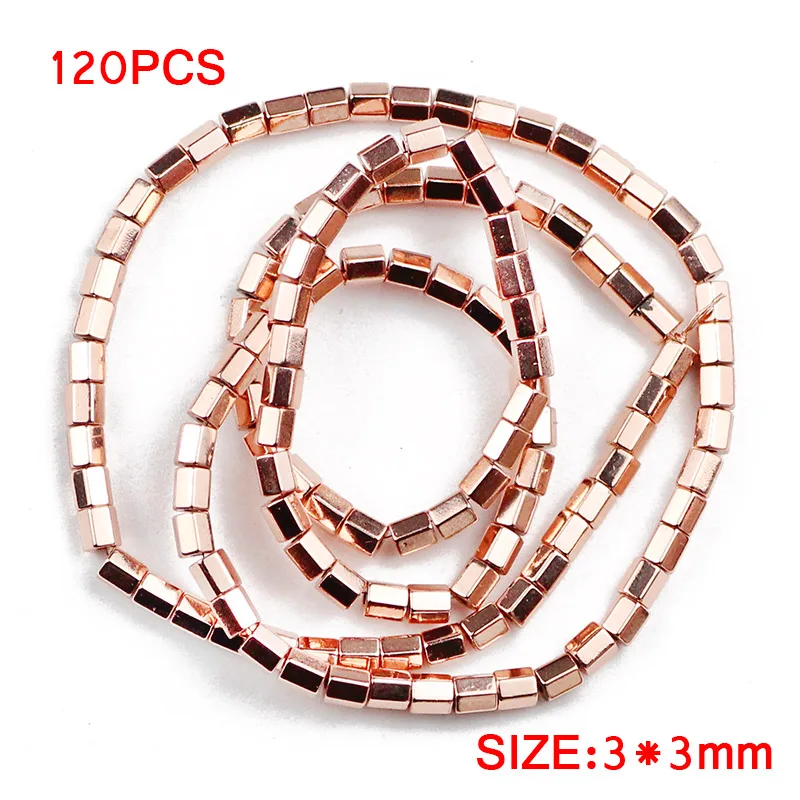 Rose Gold JHNBY 3 мм шестигранный цилиндр Золотой Гематит натуральный камень аксессуары распорные бусины для самостоятельного изготовления ювелирных изделий фурнитура для браслетов - Цвет: Rose Gold