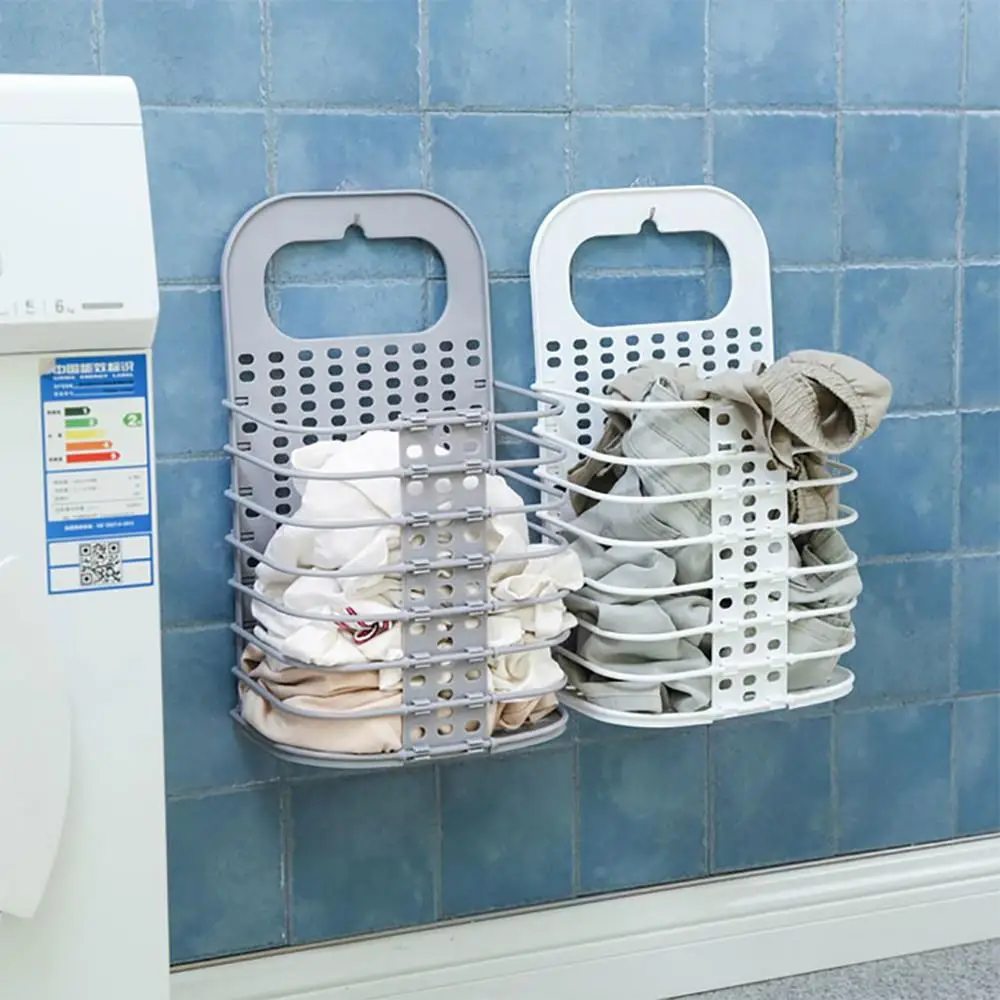 Cesta de lavander&iacute;a plegable montada en la pared, juguete colgante de pared no perforado, para ba&ntilde;o, lavander&iacute;a-4