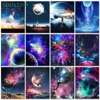 sdoyuno 60x75cm oil paint by numbers starry sky landscape diy painting by numbers on canvas number painting home decor