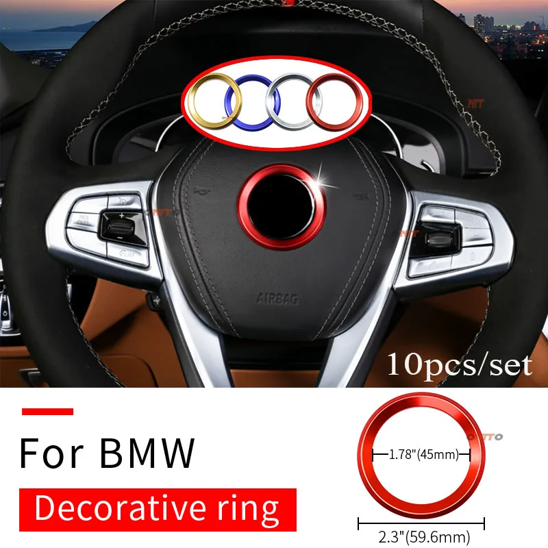 

10pcs Car Styling 1.78inch Steering wheel Rings Decal Sticker Label 45mm Aluminum Alloy Accessory For E92 E93 F02 E63 E64 E65