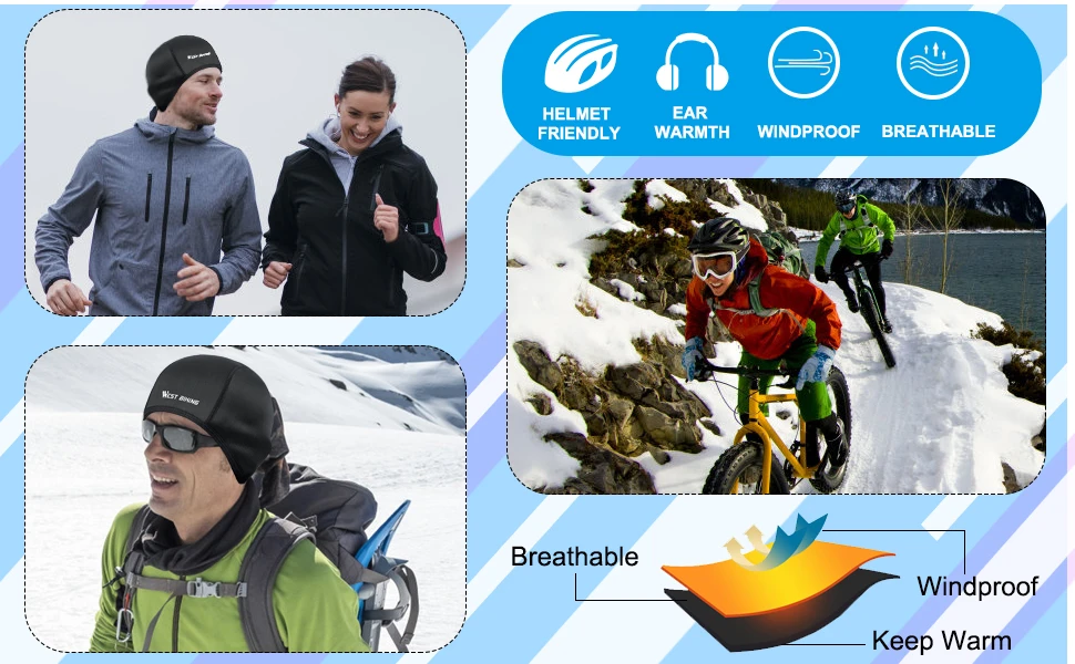 WEST BIKING зимние велосипедные шапки, тепловые флисовые велосипедные колпачки, ветрозащитные теплые велосипедные шлемы для спорта на открытом воздухе, бега, велоспорта