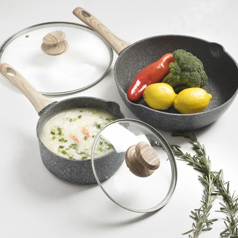 

Maifan Stone Small Milk Pan Non Stick Pan Pot Set Two Piece Set Baby Baby Food Supplement Oil Free Smoke Pot