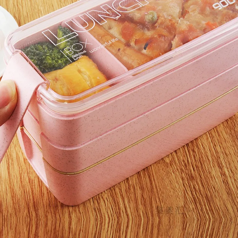 

3 Layer Wheat Straw Bento Box 900ml Portable Healthy Material Lunch Box Microwave Dinnerware Food Storage Container Food Box