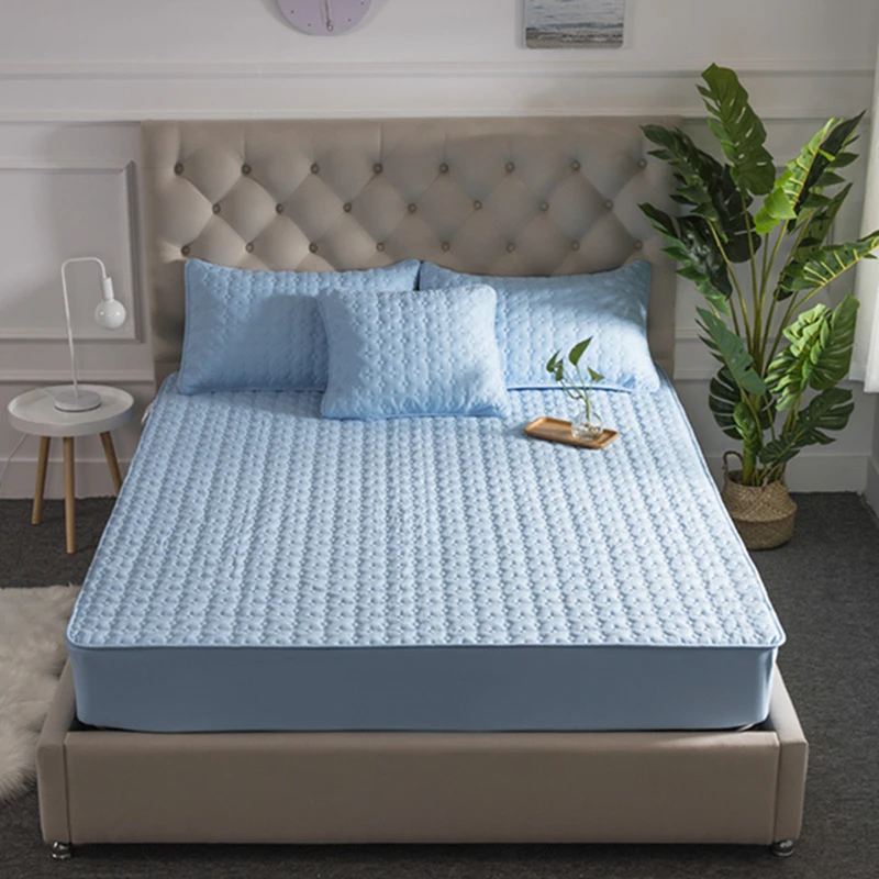 

Inyahome Quilted bed sheet, solid color latex mattress surrounded by comfortable thick bed sheets soft and universal four season