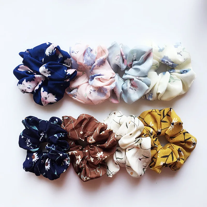1pcs Vintage Scrunchies Lady Stretch Chiffon Scrunchie Women Elastic Hair Bands Girls Headwear Floral Hair