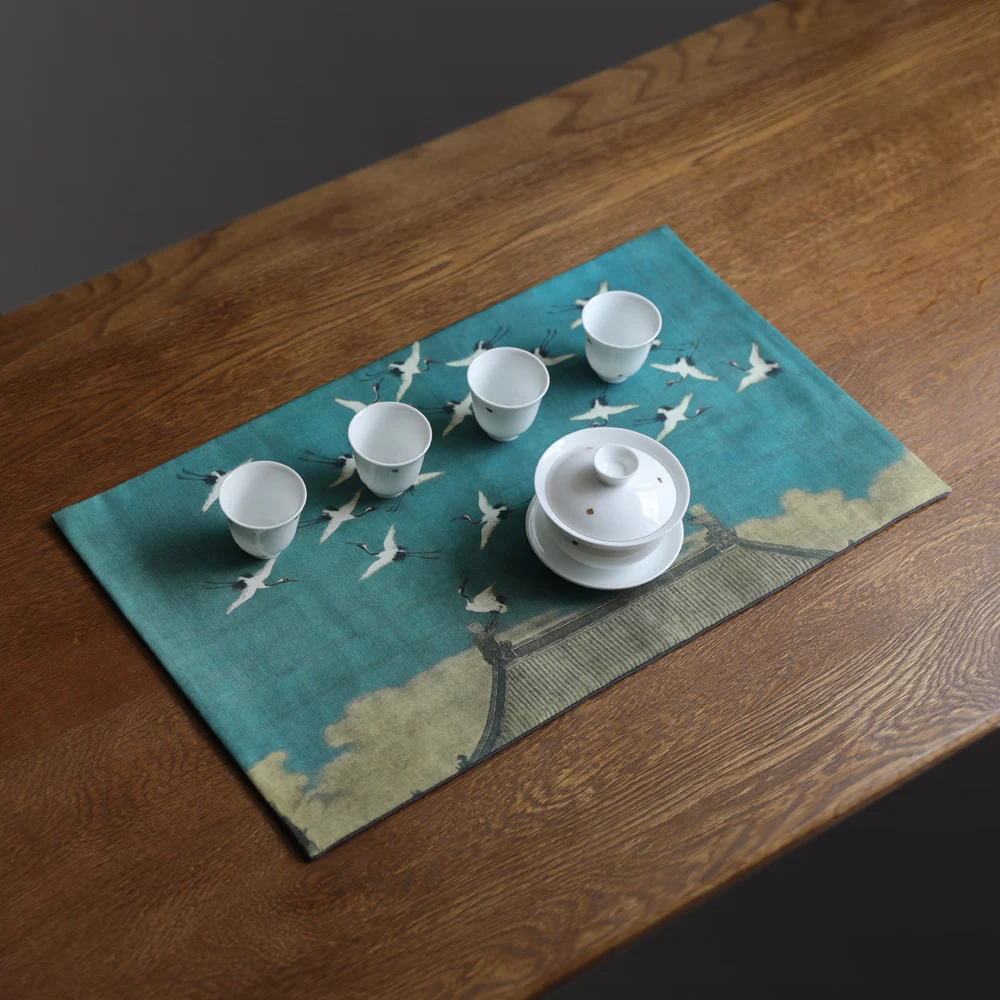 

50x30 см хлопковый льняной чайный коврик для стола ручной работы ретро китайская живопись дзен скатерть чайная церемония набор сухой чайный к...