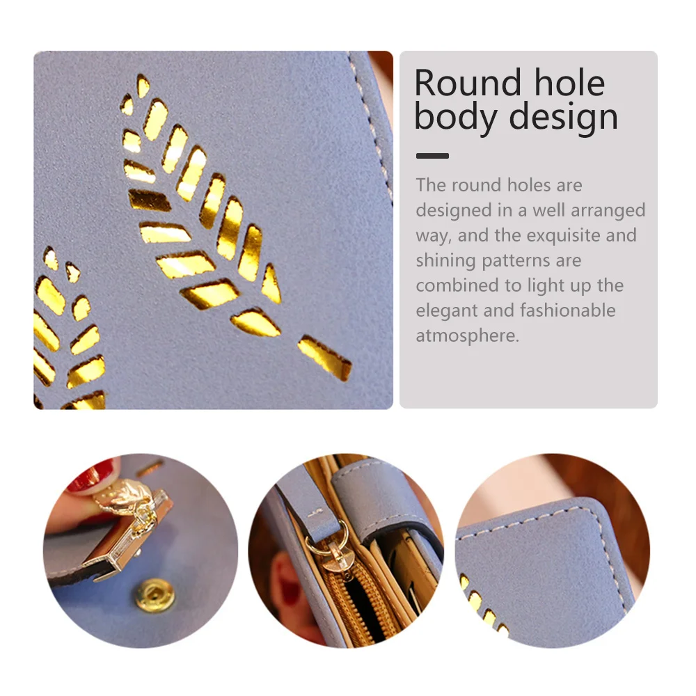 

2021 Women Wallet Long Zipper Buckle Wallet Hollow Leaf Wallet Card Holder Ladies Card Holder PU Leather Clutch Card Holder Girl