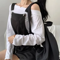 2021 new womens off shoulder casual all match waist loose loose jumpsuit shorts bib long sleeved bottoming t shirt suit