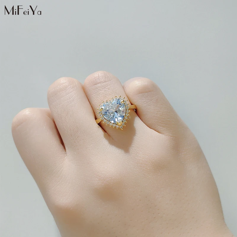 

MFY Wedding Rings For Women Gold Color Bridal Engagement Ring Love Heart Cubic Zirconia Luxury Bijoux Cocktail Jewelry
