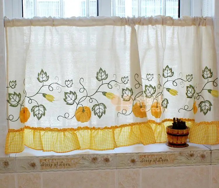 Деревенская тыква желтый занавес Короткая занавеска для кухни шкаф | Дом и сад