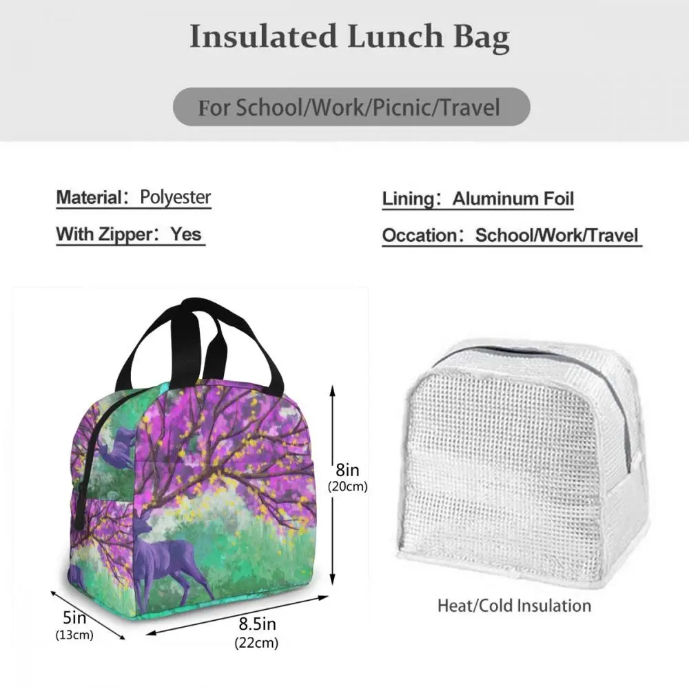 

Deer Head With Flowers Lunch Food Box Bag Fashion Insulated Thermal Food Picnic Lunch Bag for Women kids Men Cooler Tote Bag