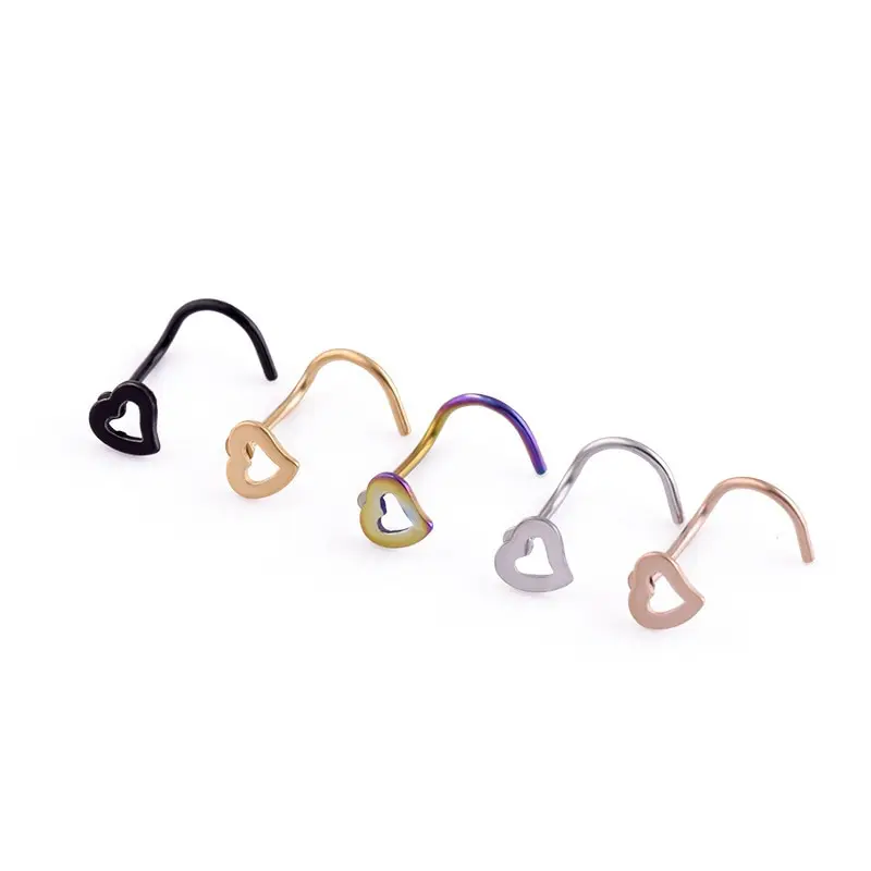 

5Pcs Fashion Crystal Heart Design Nose Rings Stainless Steel Multicolor Nose Studs Hooks Body Piercing Faux Percing Jewelry