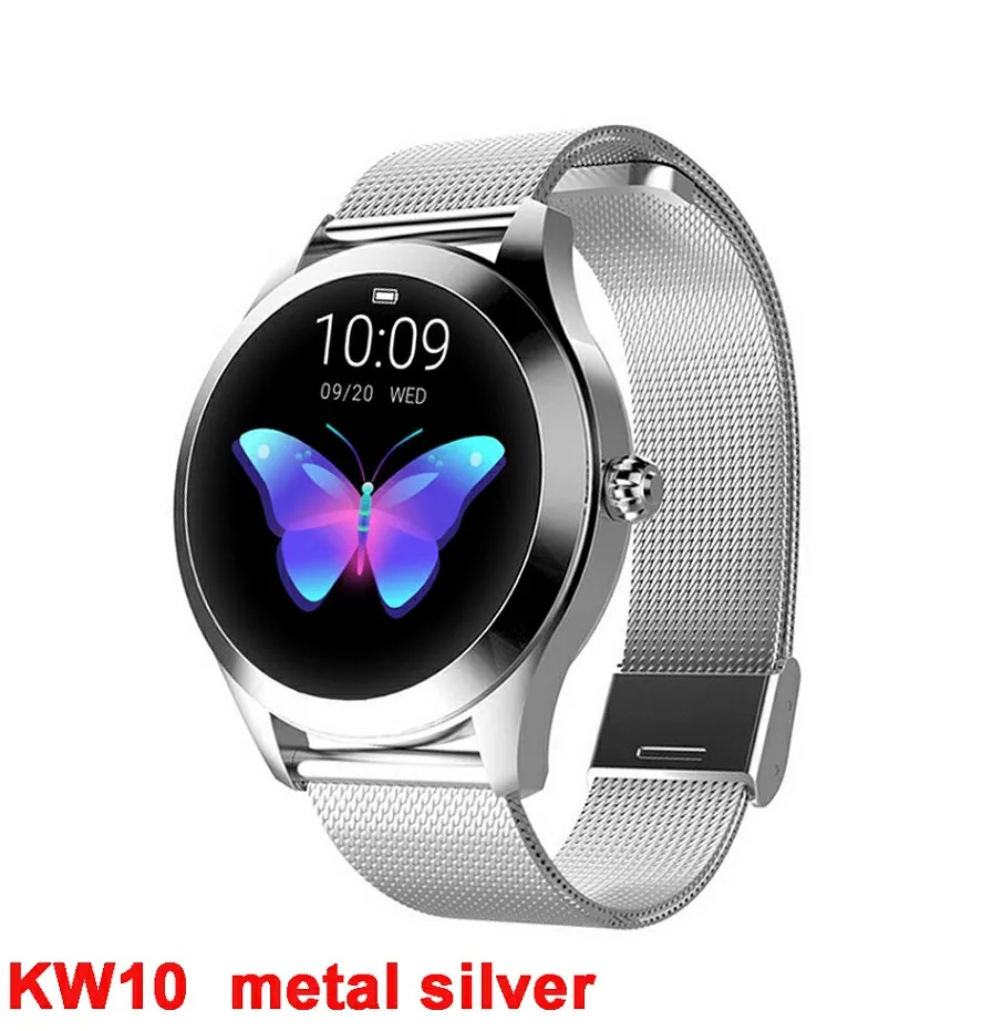 KW10 Смарт-часы для женщин IP68 водонепроницаемый монитор сердечного ритма Bluetooth для Android IOS фитнес-браслет умные часы женские умные часы - Цвет: metal silver