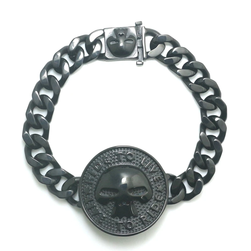 

Черный браслет унисекс из нержавеющей стали 316L с черепом для езды в живую, для езды на мотоцикле