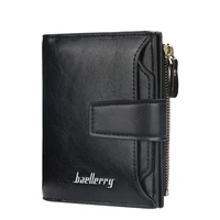 baellerry mens leather wallet high quality zipper hasp short trifold desigh card holder male vintage coin purse women wallets