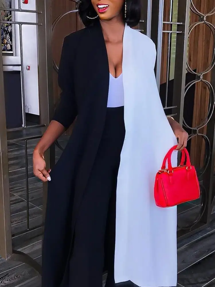 Женский свободный Тренч в стиле пэчворк черный и белый цвета повседневные пальто