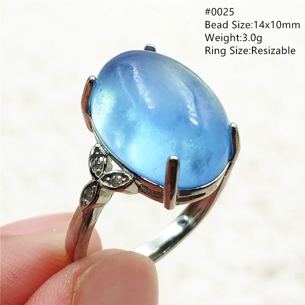 

Natural Blue Aquamarine Adjustable Ring Brazil 16.5*13.5mm Oval Beads Ice Blue Aquamarine 925 Sterling Silver Women Men AAAAA