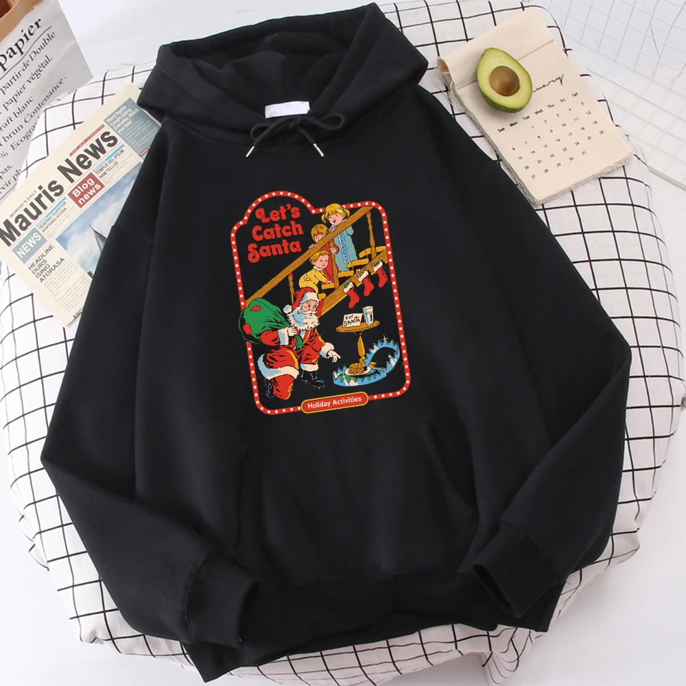 

2021 Let'S Catch Santa Horro Comic Printing Men Hoodies Thick Fashion Clothing Loose Comfortable Male Hoody Large Size Hooded