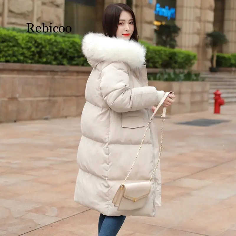 Новая Теплая Утепленная зимняя куртка женский пуховик с меховым воротником и