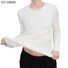 2021 зимняя теплая футболка, мужское плотное флисовое термобелье, Мужская эластичная хлопковая футболка, супермягкая футболка с круглым вырезом, топ, рубашки