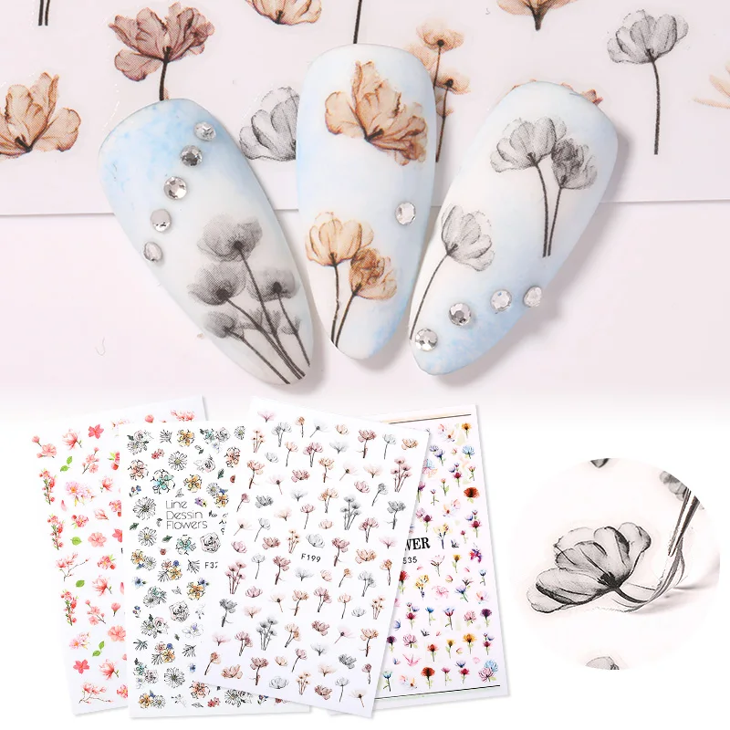 

1 Sheet Embossed 3D Nail Stickers Blooming Flower 3D Nail Art Stickers Decals Adhesive Manicures Nail DIY Tips Decoration