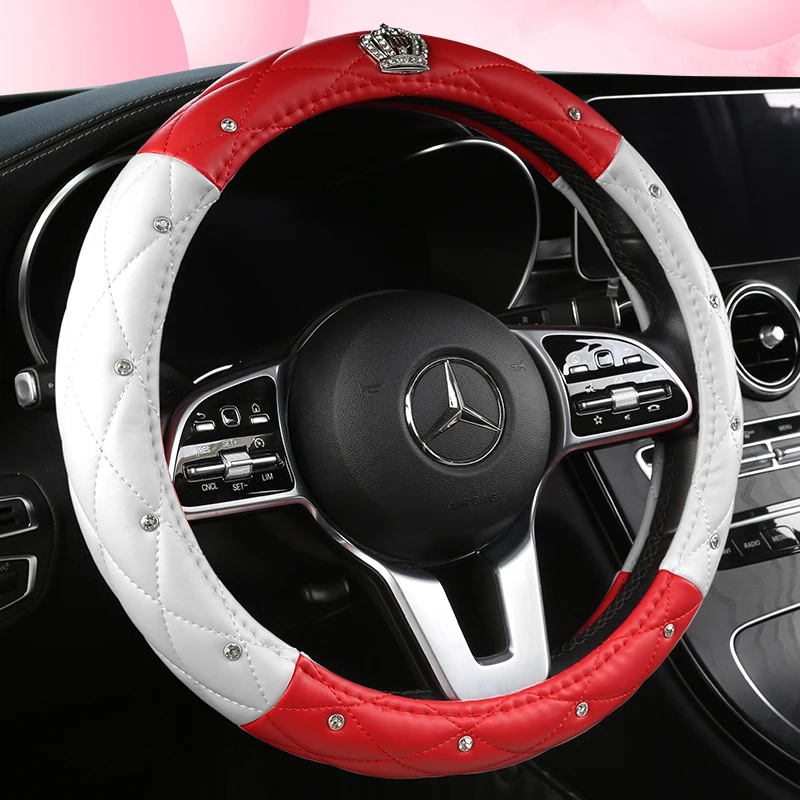 

Leather Universal Car Steering-wheel Cover 38CM Diamond Blingbling Auto Steering Car Wheel Cover Woman Car-styling Accessories