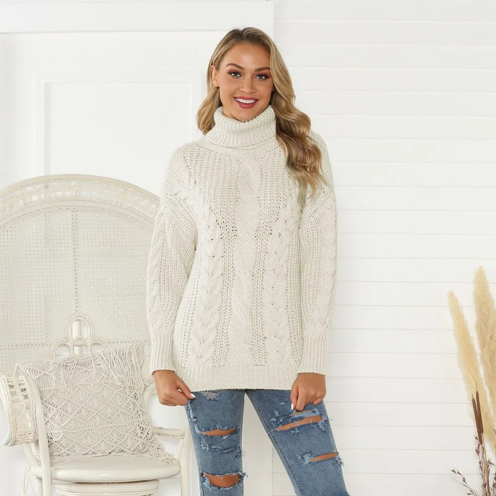 Женский свитер с длинным рукавом Луи Джейсона плотный однотонный трикотажный