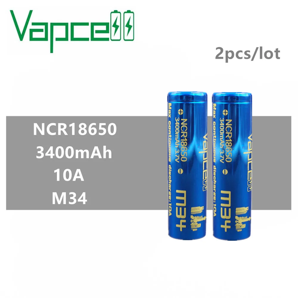 2шт Vapcell новый аккумулятор Высококачественная самокопирующая 18650 батарея 3400mah 10A