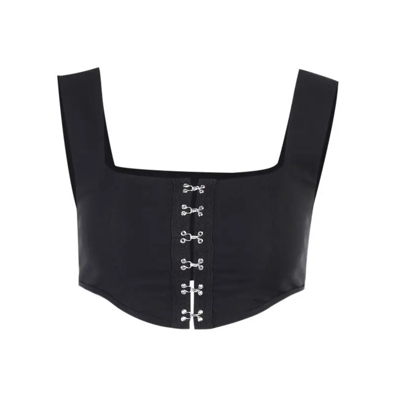 

Popular sexy and versatile front button sleeveless sling open navel short top summer female hot girl short top fashion