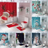Christmas Shower Curtains Bathroom Curtain Set Snowman Elk Anti Slip Rug Lid Toilet Cover Bath Mat Home Decor Happy New Year