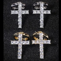 big bling zircon stone cross stud earrings silver color gold for women fashion jewelry korean earrings