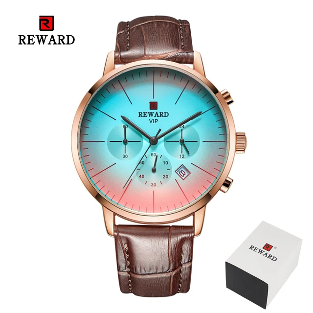 Leather Brown Box Новинка, Модные Цветные часы с ярким стеклом для мужчин, топ класса люкс, Брендовые мужские часы с хронографом из нержавеющей стали, деловые часы, мужские наручные часы - Цвет: Leather Brown Box