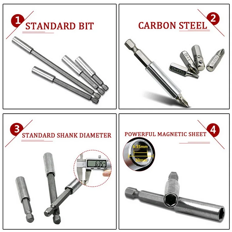 

Magnetic Bit Holders 1/4" Hexagon Screwdriver Drill 60mm 75mm 100mm 150mm Screwdriver Bit Long Extension Bar Tools